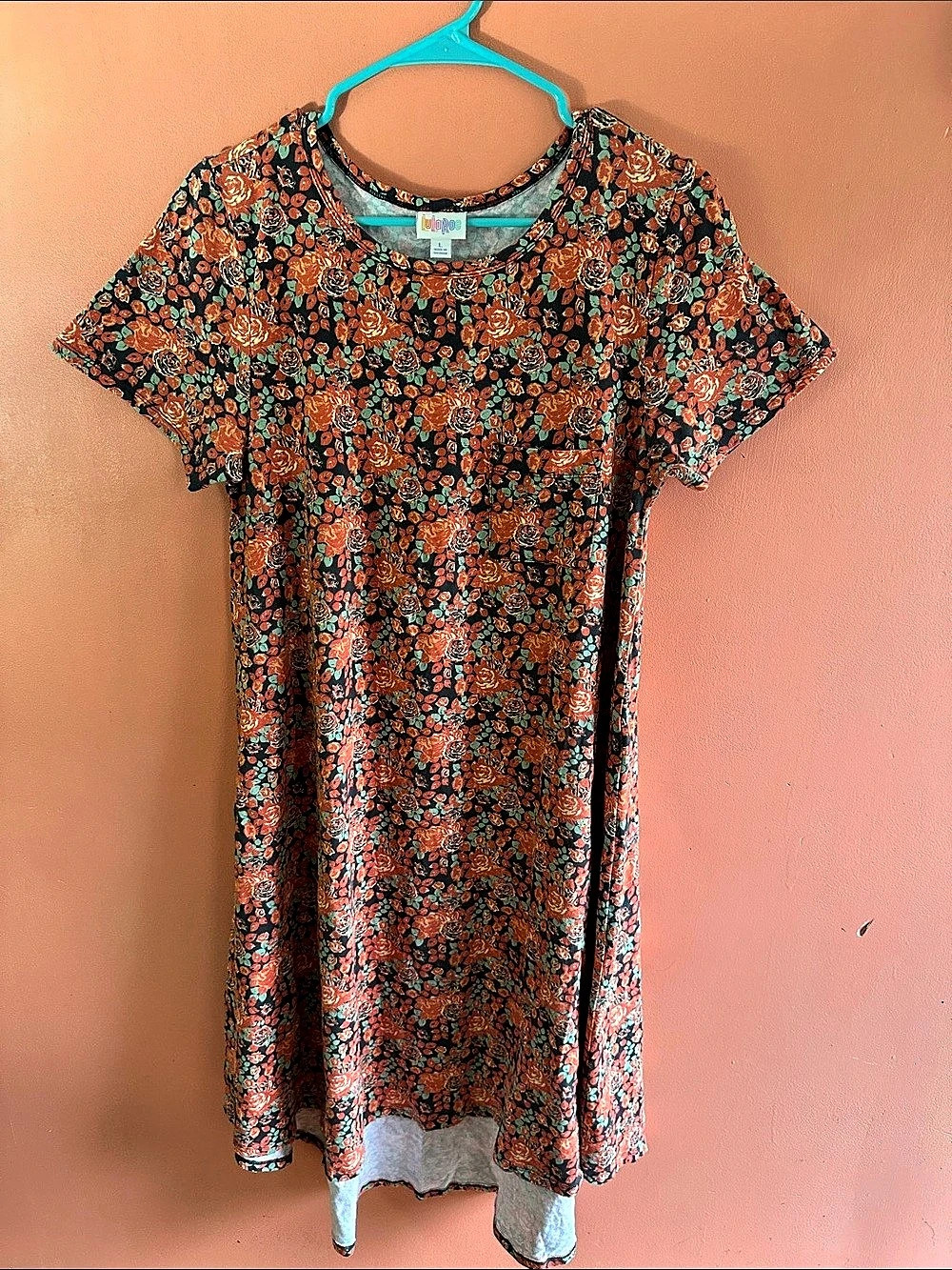 LuLaRoe Maria Dress Floral Mini Black & Orange large. New never worn.